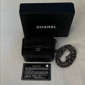 Vintage CHANEL Black Lambskin Quilted Mini Crossbody/ Belt bag with Chain Strap